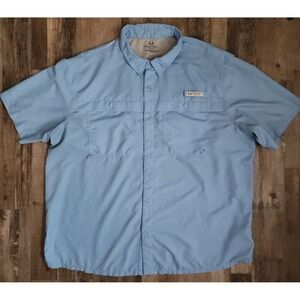 Realtree Fishing Shirt Mens 2XL Blue Short Sleeve Vented Button Down TS10049
